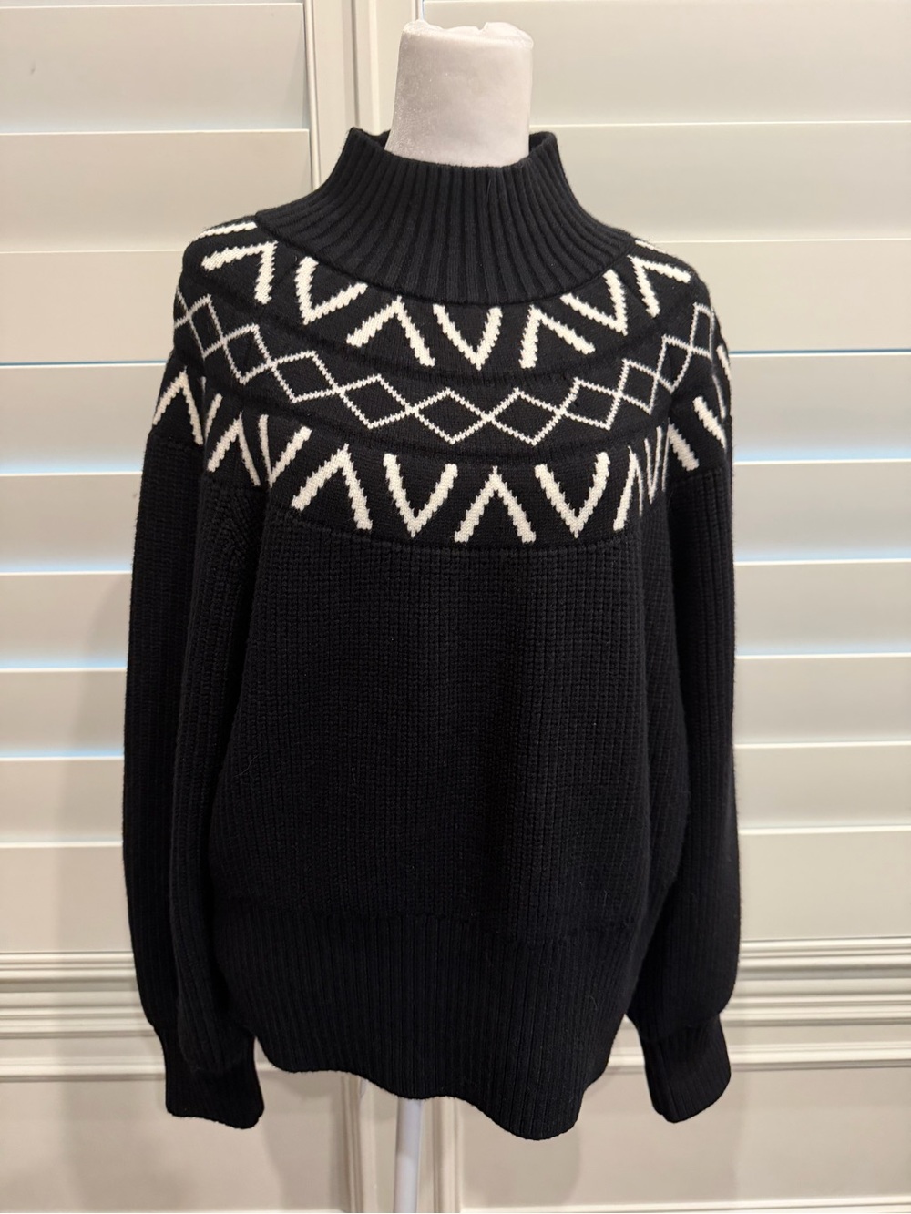 Carley Black & cream Yoke Sweater - Women's mock Turtleneck